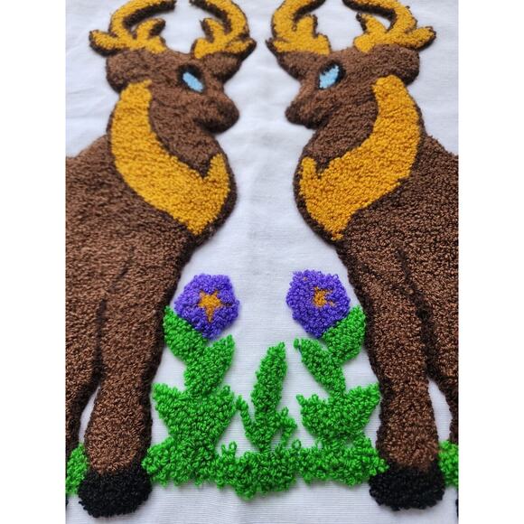 PILLOW COVERS-Crewel Stitch-Handmade-Reindeer-White Background16"x26"-Set of 2 - Picture 3 of 13